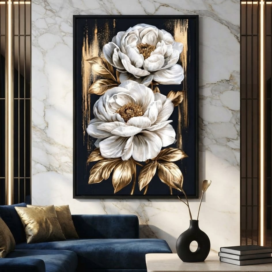Gilded Petals Resting Upon Midnight Canvas Wall Art