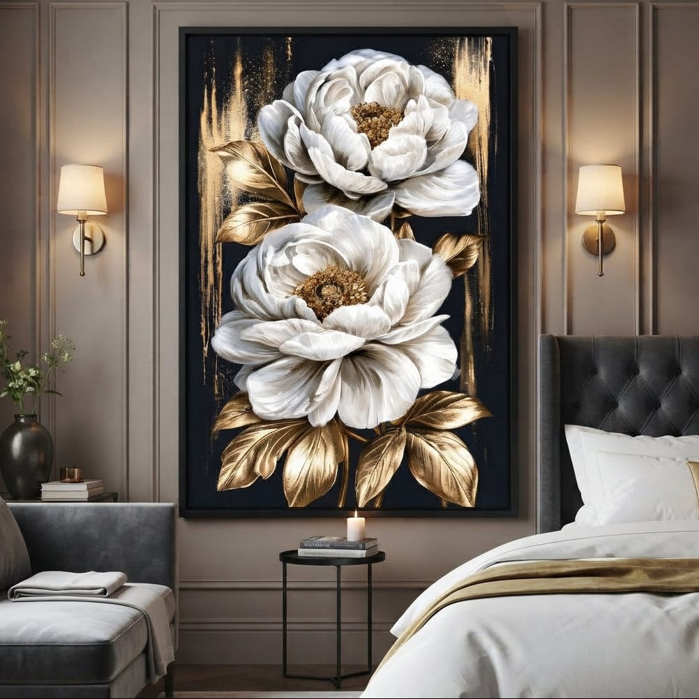 Gilded Petals Resting Upon Midnight Canvas Wall Art