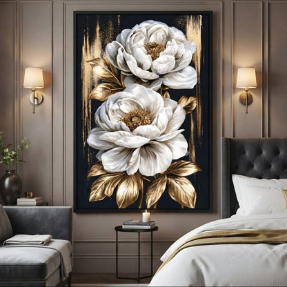 Gilded Petals Resting Upon Midnight Canvas Wall Art