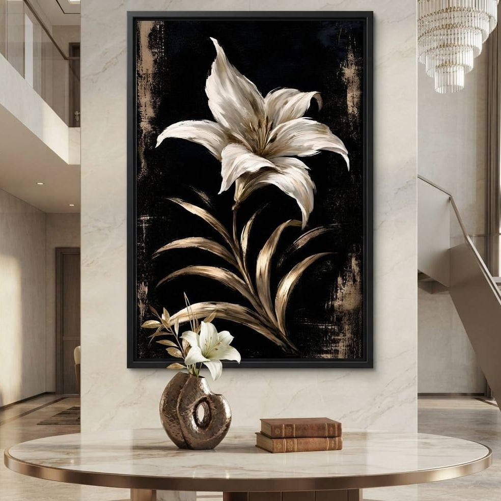 Gilded Petals Upon Nightfall Canvas Wall Art