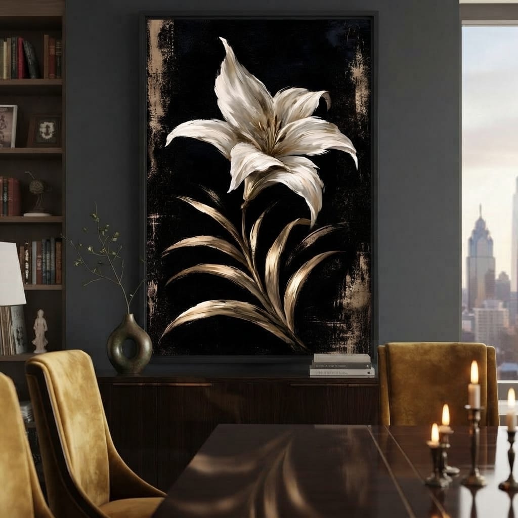 Gilded Petals Upon Nightfall Canvas Wall Art