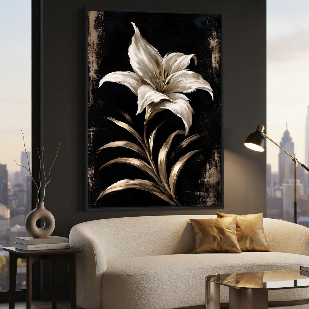 Gilded Petals Upon Nightfall Canvas Wall Art