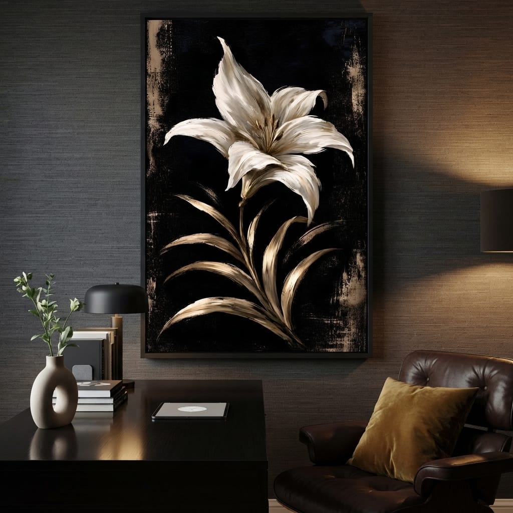Gilded Petals Upon Nightfall Canvas Wall Art