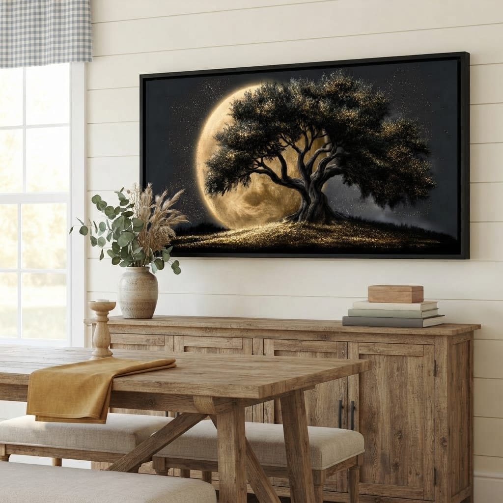 Gilded Roots Beneath A Radiant Moon Canvas Wall Art