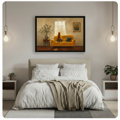 Orange Cat Yellow Sofa Oil Painting Canvas Wall Art