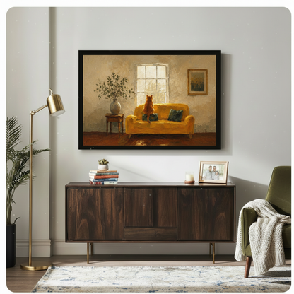 Orange Cat Yellow Sofa Oil Painting Canvas Wall Art