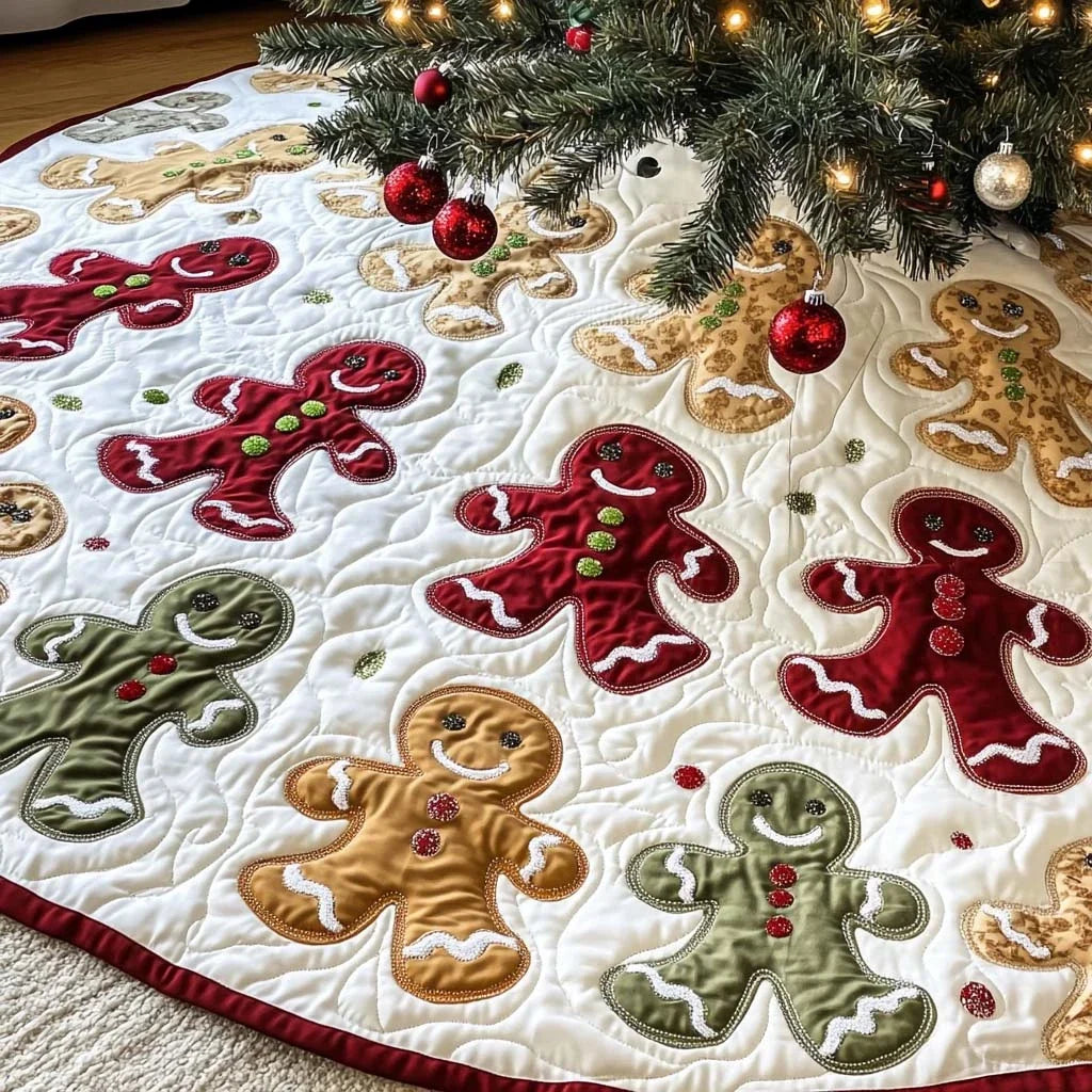 Gingerbread Jamboree Christmas Quilted Tree Skirt