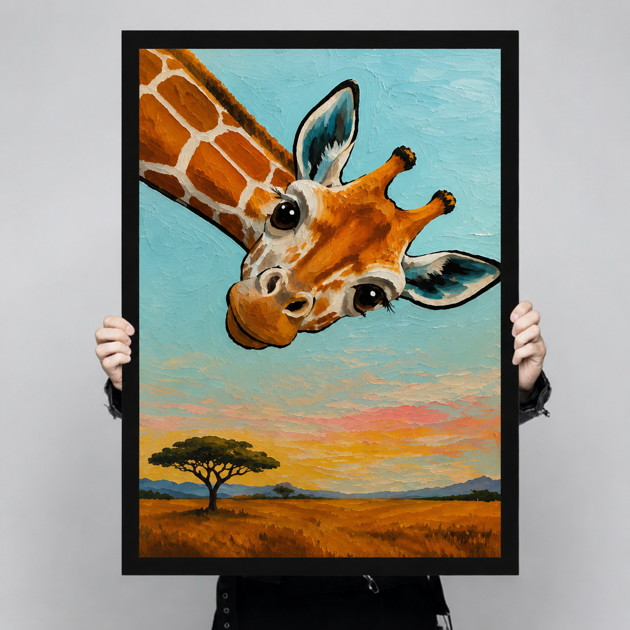Curious Giraffe Oil Painting Canvas Wall Art