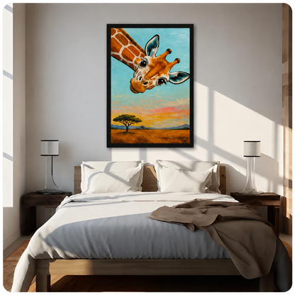 Curious Giraffe Oil Painting Canvas Wall Art
