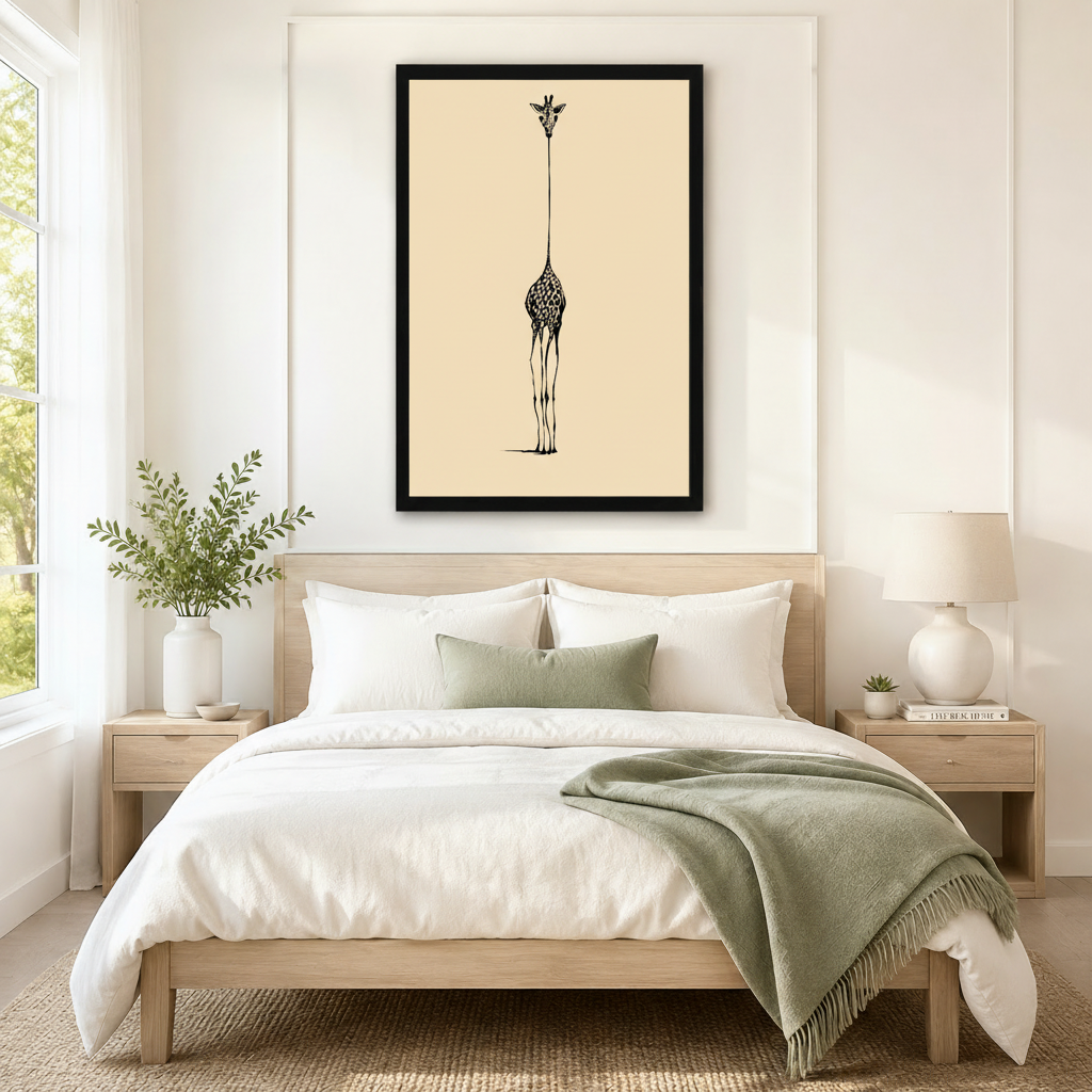 Minimalist Giraffe Line Canvas Wall Art
