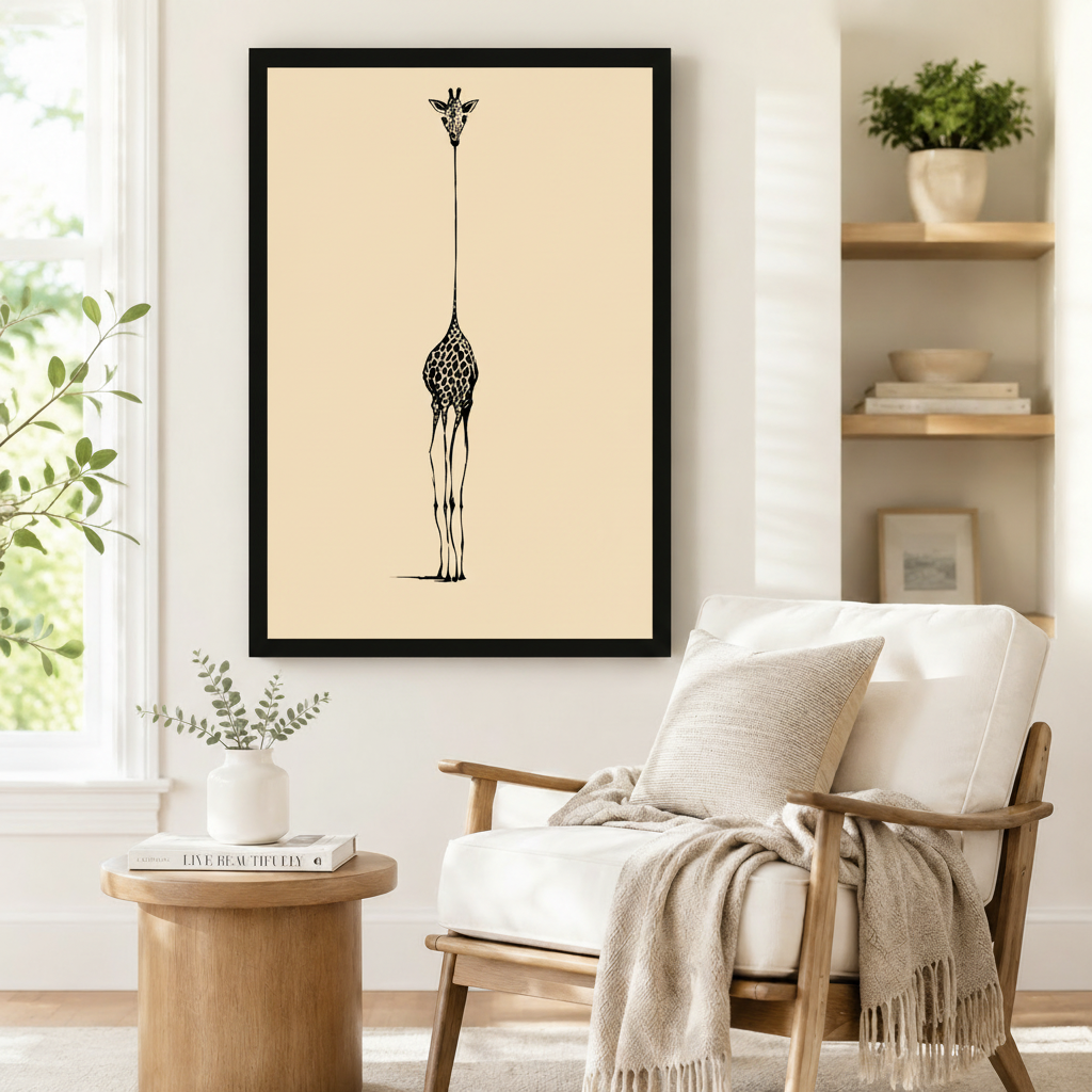 Minimalist Giraffe Line Canvas Wall Art
