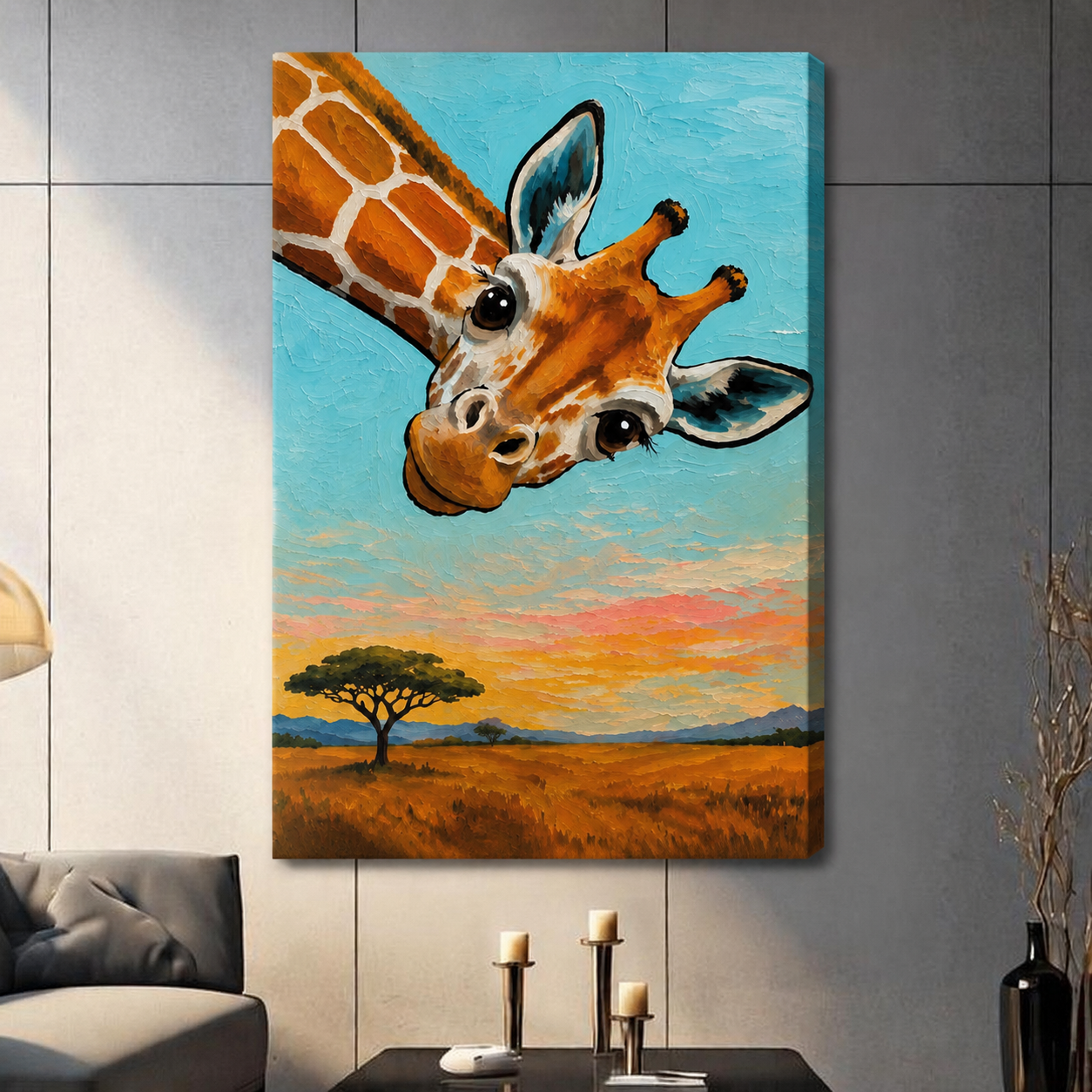 Curious Giraffe Oil Painting Canvas Wall Art