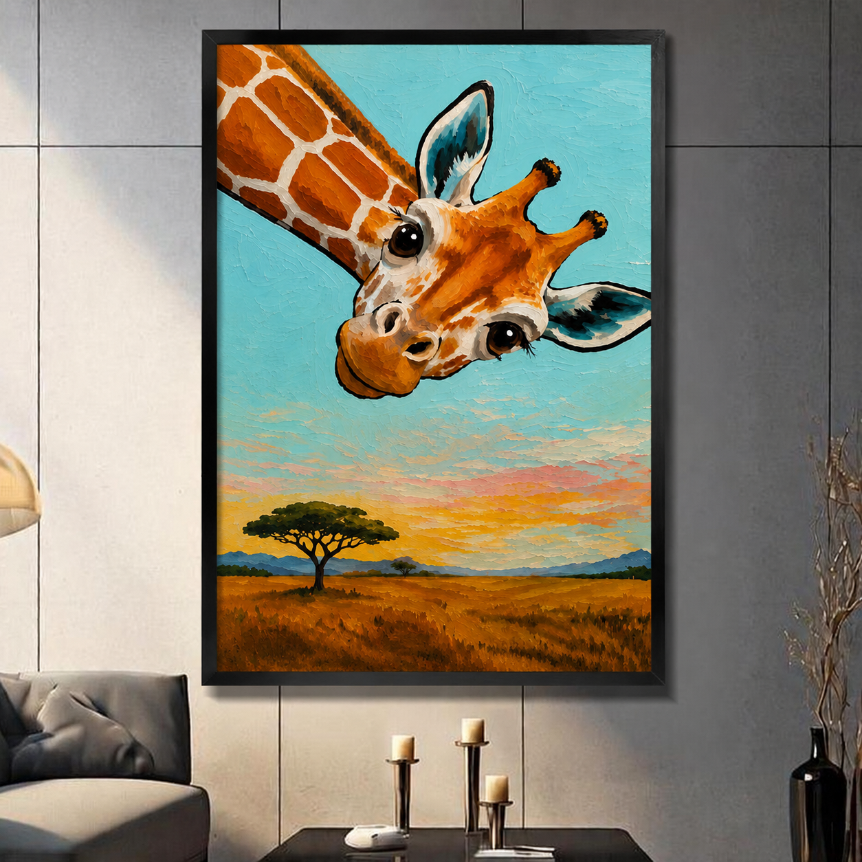 Curious Giraffe Oil Painting Canvas Wall Art