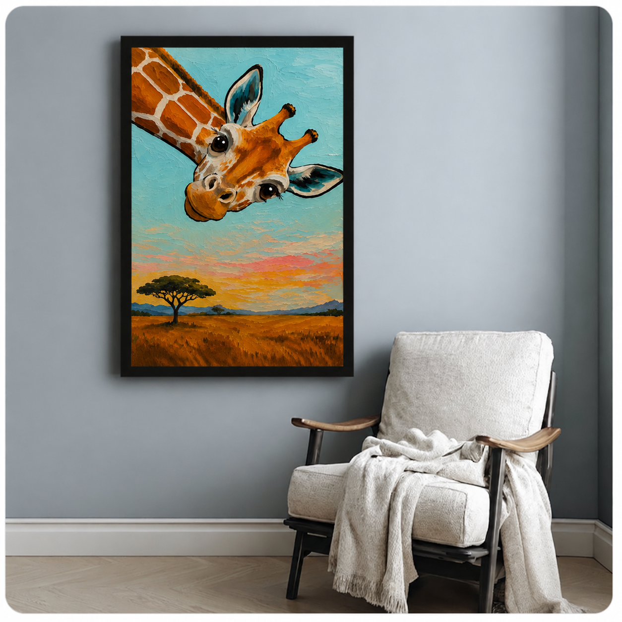 Curious Giraffe Oil Painting Canvas Wall Art