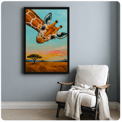 Curious Giraffe Oil Painting Canvas Wall Art