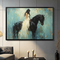 Woman in White Dress Black Horse Oil Painting Canvas