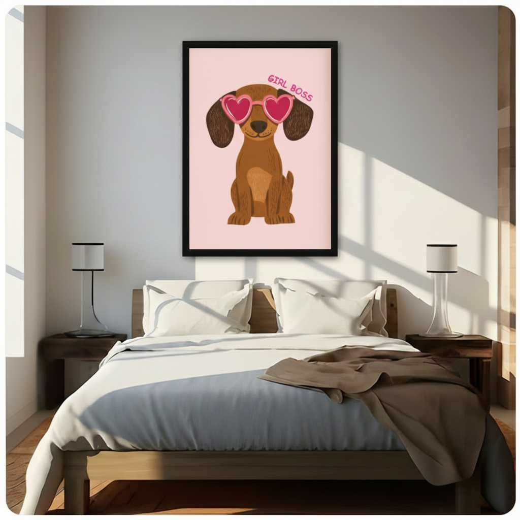 Girl Boss Dachshund Heart Sunglasses Canvas Wall Art