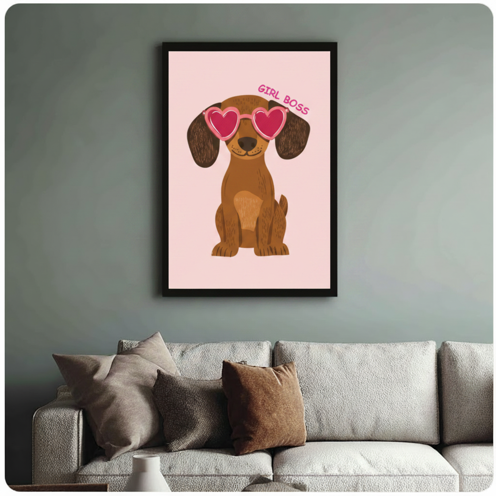 Girl Boss Dachshund Heart Sunglasses Canvas Wall Art