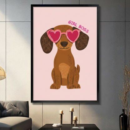 Girl Boss Dachshund Heart Sunglasses Canvas Wall Art