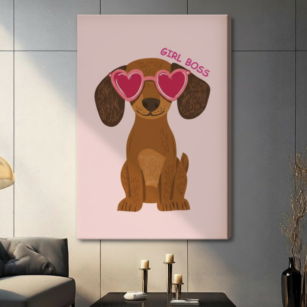 Girl Boss Dachshund Heart Sunglasses Canvas Wall Art