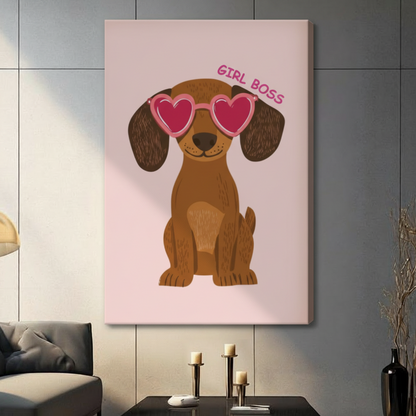 Girl Boss Dachshund Heart Sunglasses Canvas Wall Art