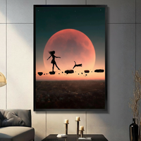 Girl Cat Blood Moon Canvas Wall Art