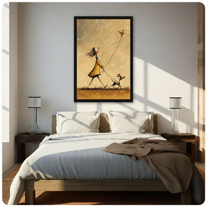Girl Dog Kite Whimsical Canvas Wall Art