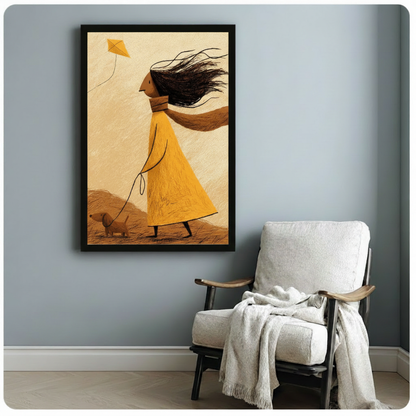 Windy Day Girl Kite Dachshund Canvas Art Wall Art