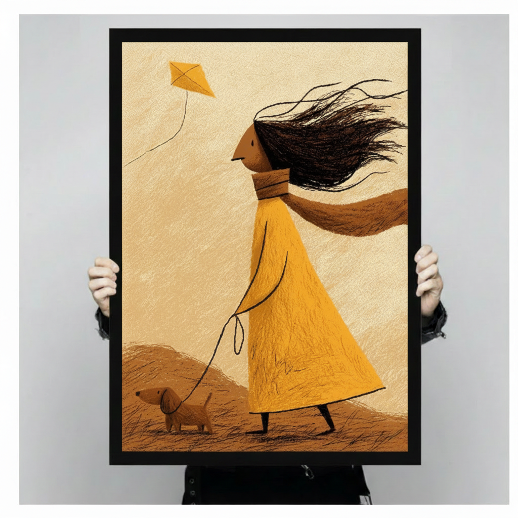 Windy Day Girl Kite Dachshund Canvas Art Wall Art