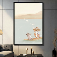 Surf Girl Dog Coastal Canvas Wall Art