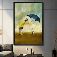 Girl Umbrella Dalmatian Rain Heartwarming Canvas Art