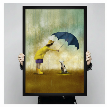 Girl Umbrella Dalmatian Rain Heartwarming Canvas Art