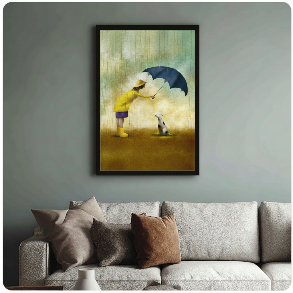 Girl Umbrella Dalmatian Rain Heartwarming Canvas Art
