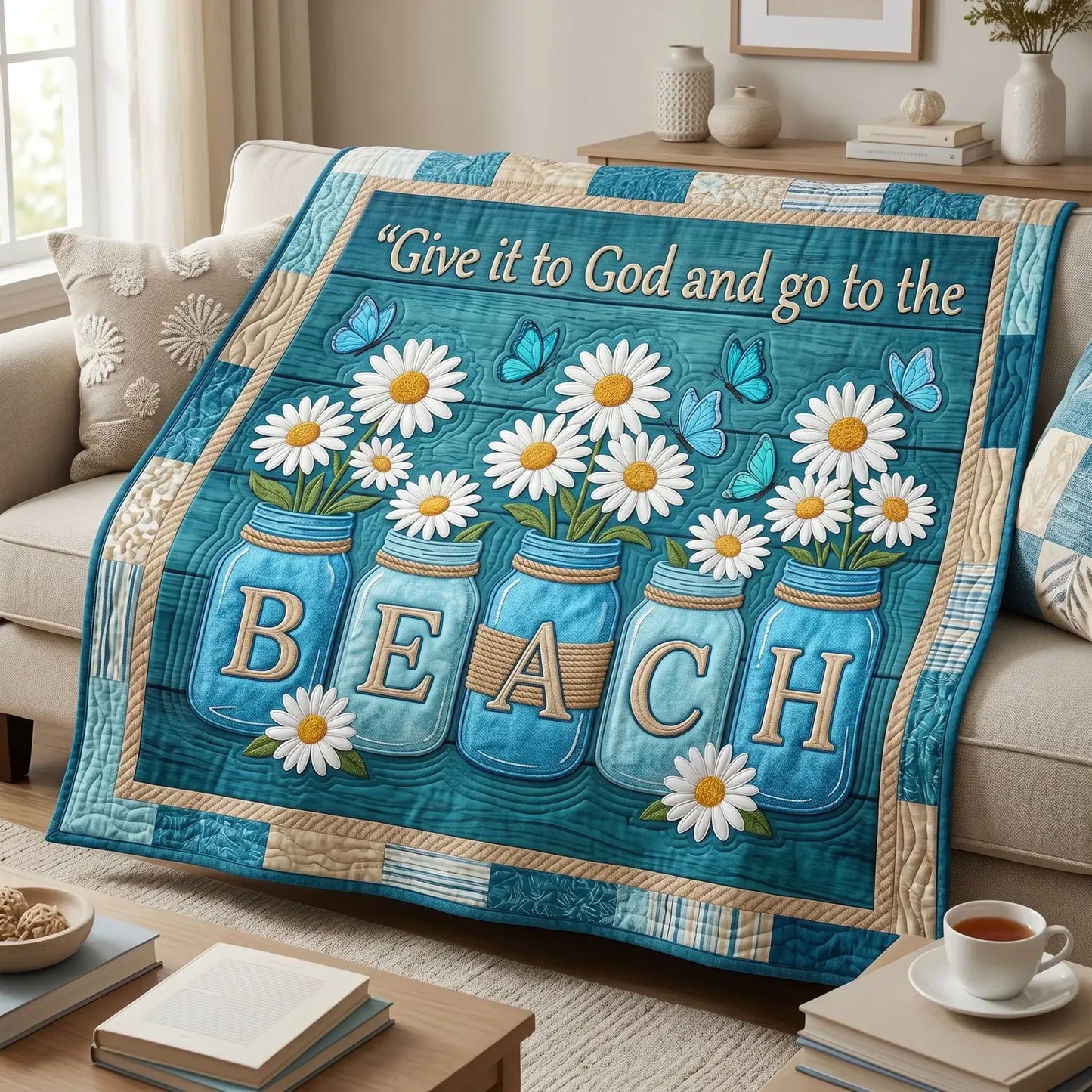 Give It To God And Go To The Beach Quilt Blanket