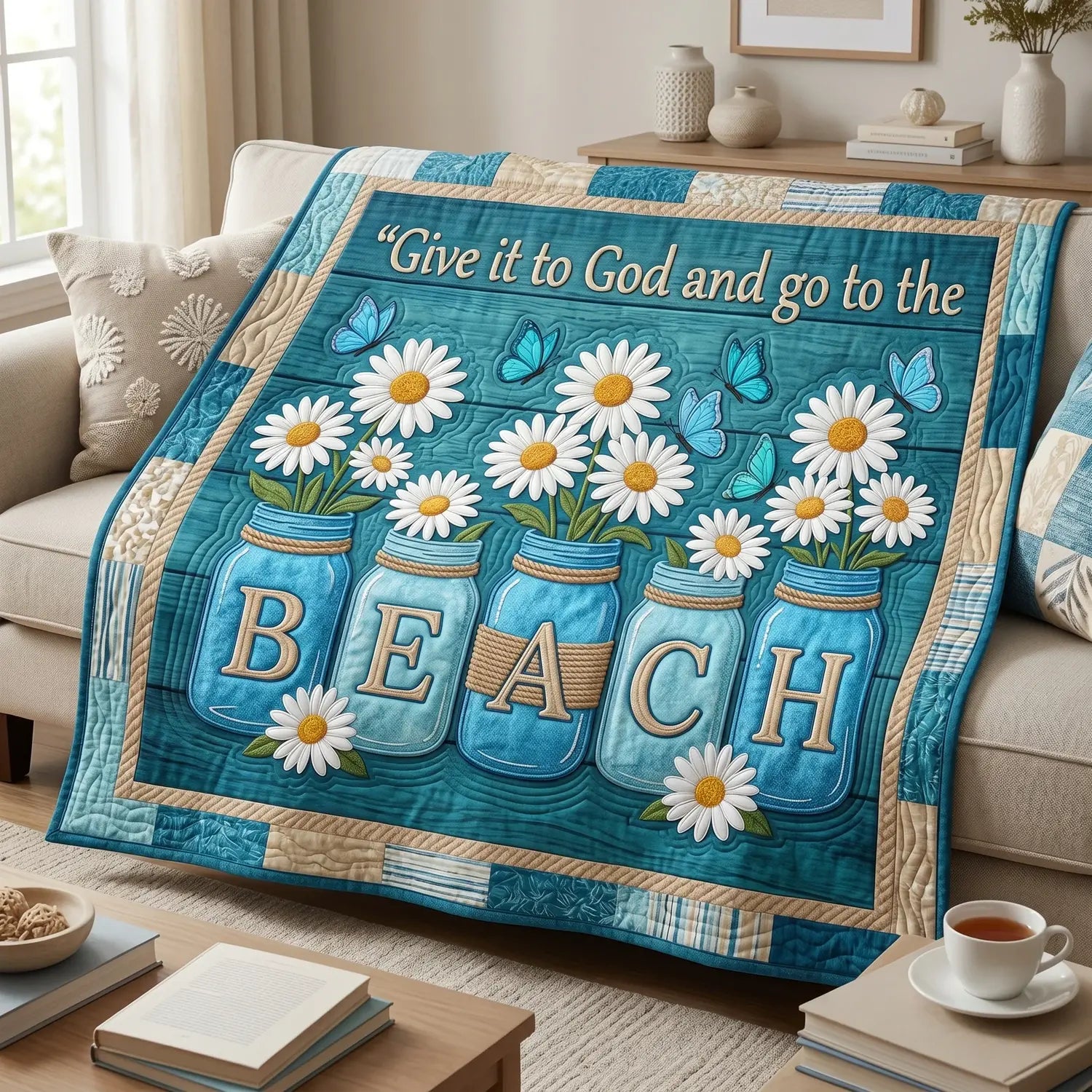 Give It To God And Go To The Beach Quilt Blanket
