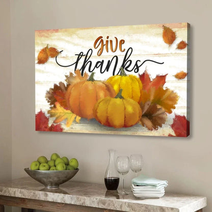 give thanks pumpkin fall thanksgiving wall art canvas (Landscape) (view 4)