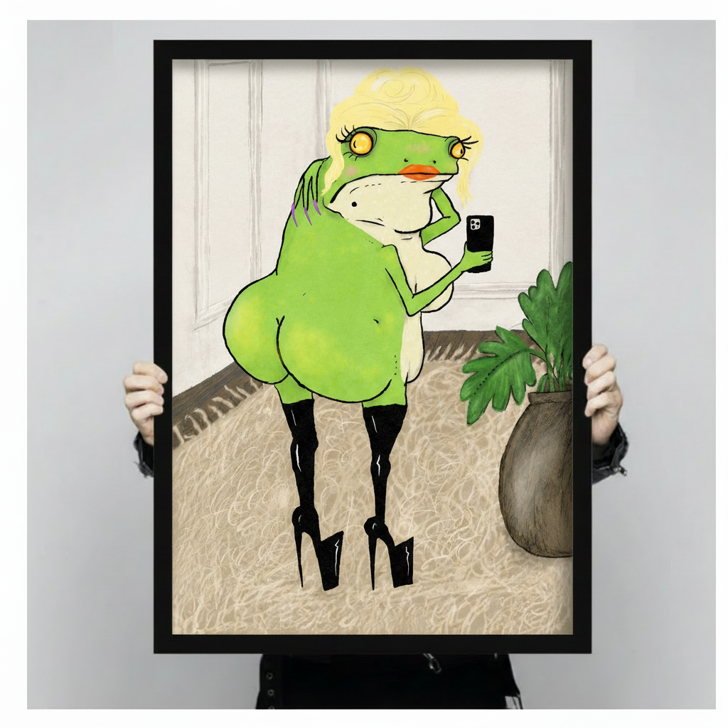 Glam Frog Selfie Funny Canvas Wall Art
