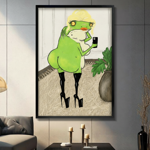 Glam Frog Selfie Funny Canvas Wall Art
