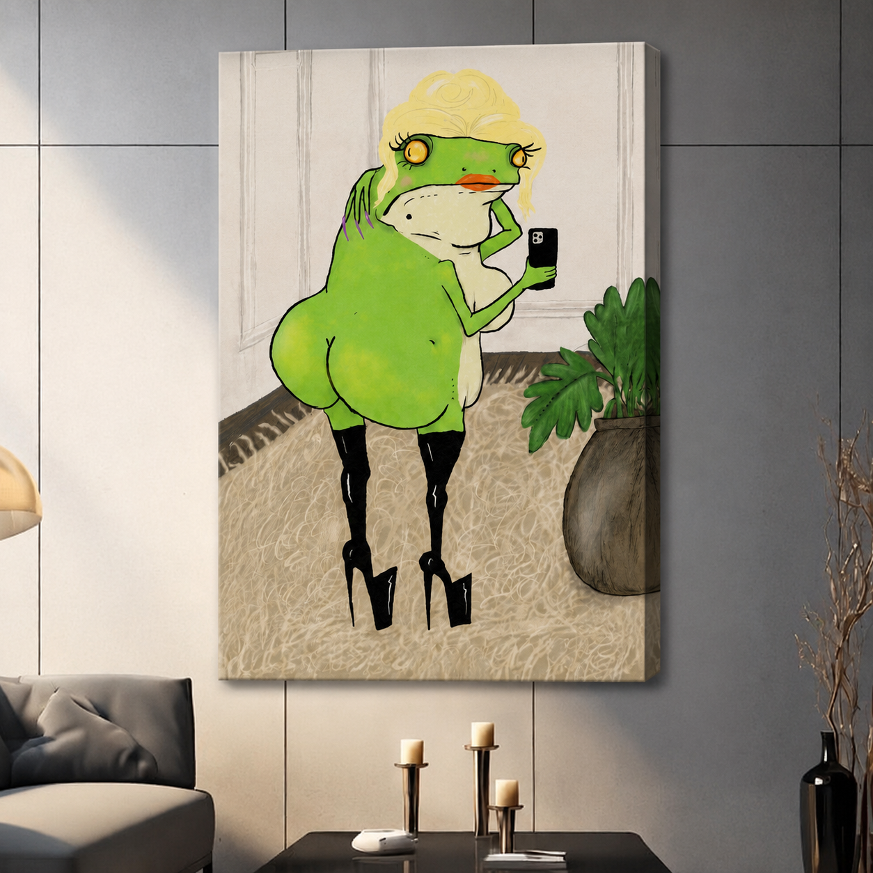 Glam Frog Selfie Funny Canvas Wall Art