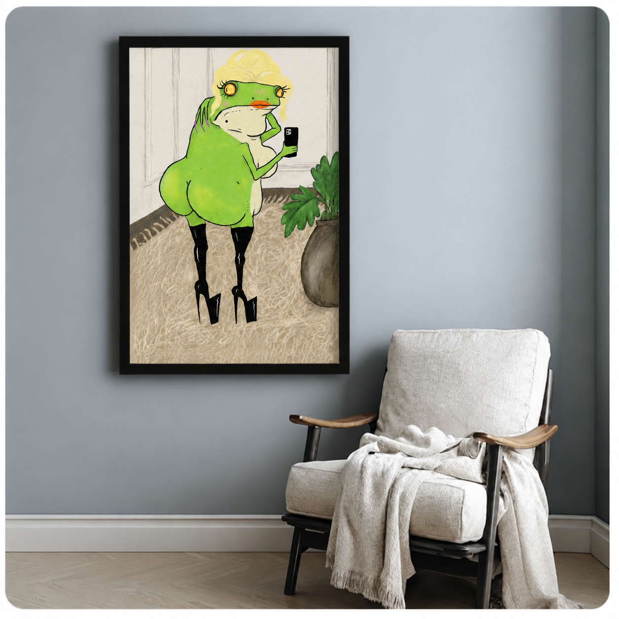 Glam Frog Selfie Funny Canvas Wall Art