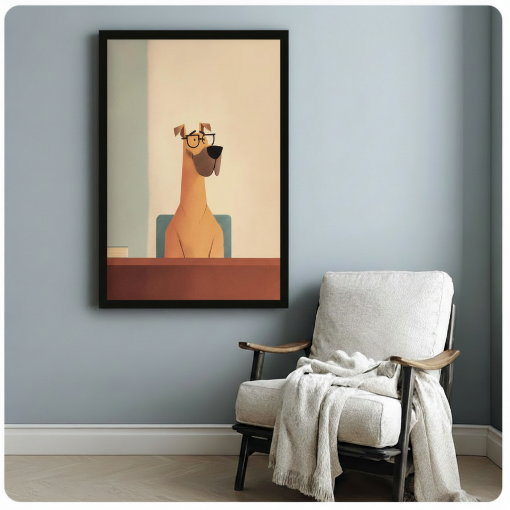 Glasses Dog Minimalist Canvas Wall Art Print