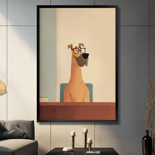 Glasses Dog Minimalist Canvas Wall Art Print