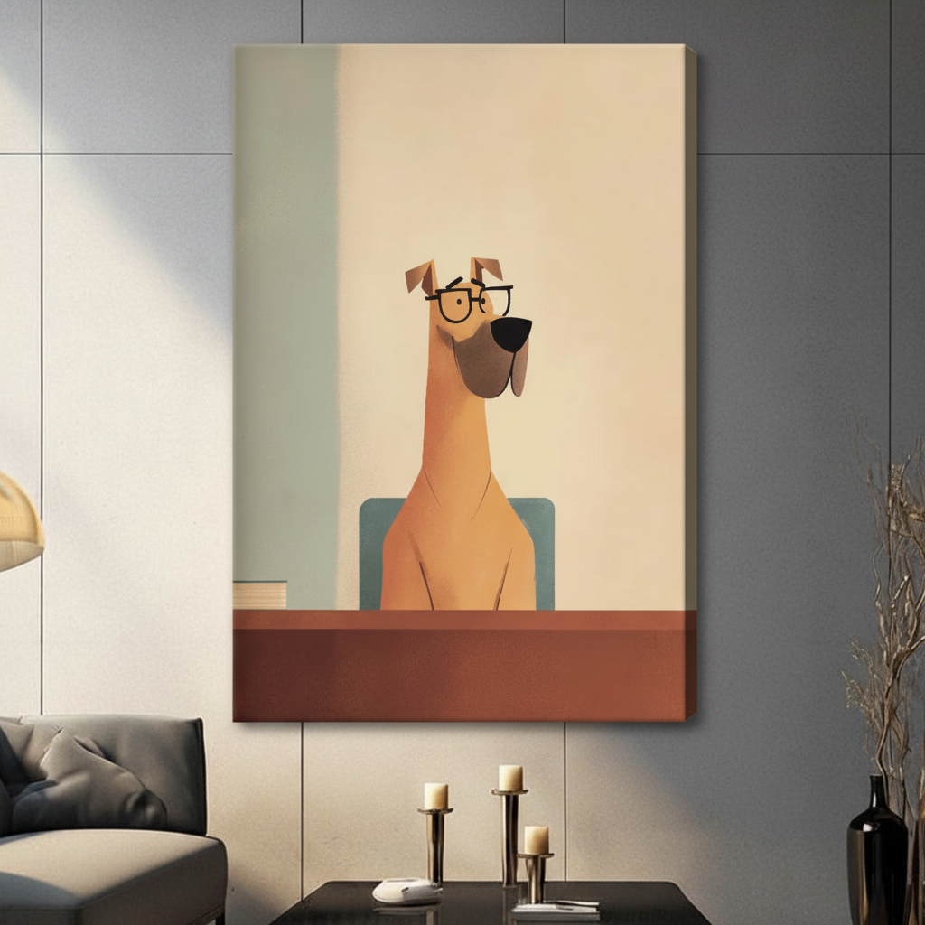 Glasses Dog Minimalist Canvas Wall Art Print