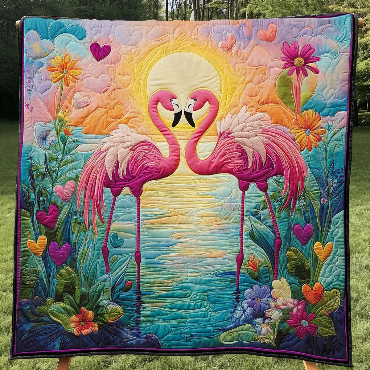 Glowing Flamingo Quilt Blanket