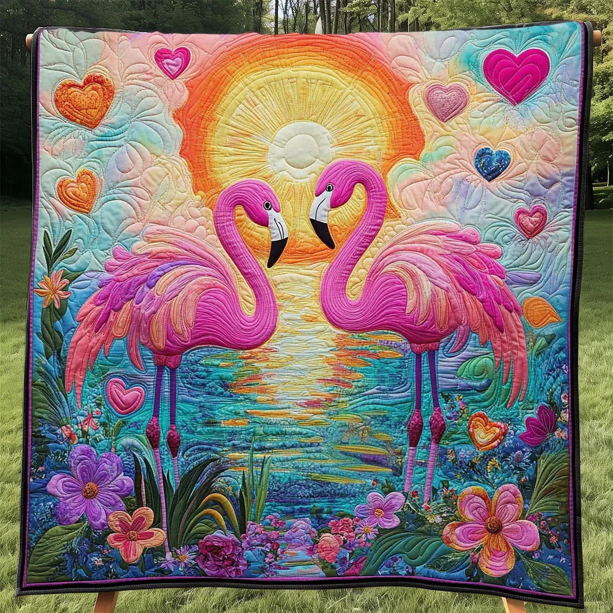 Glowing Flamingo Quilt Blanket