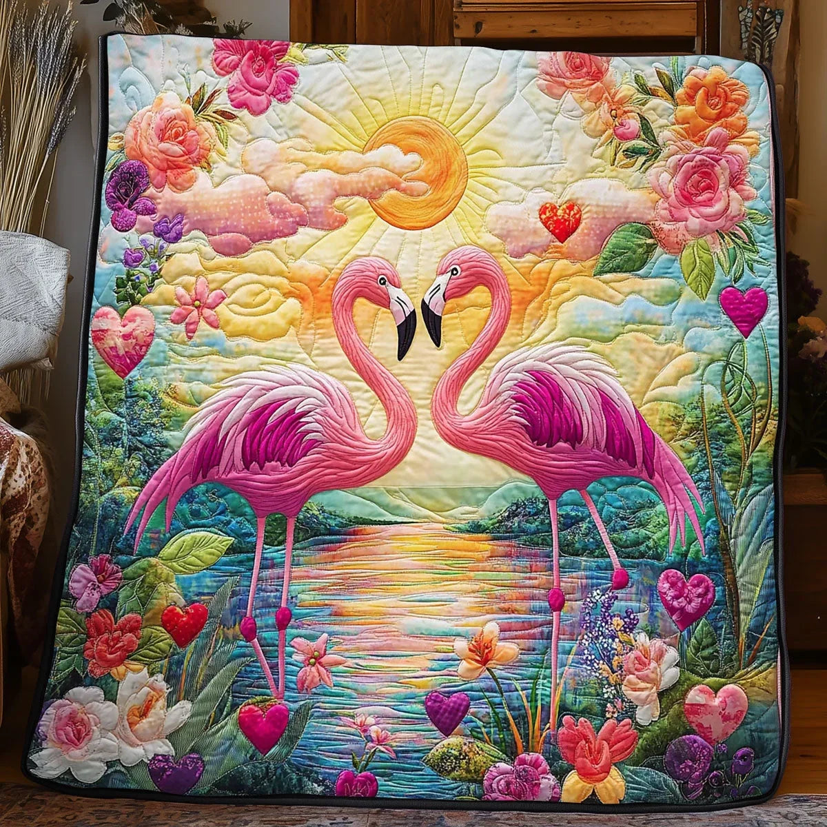 Glowing Flamingo Quilt Blanket