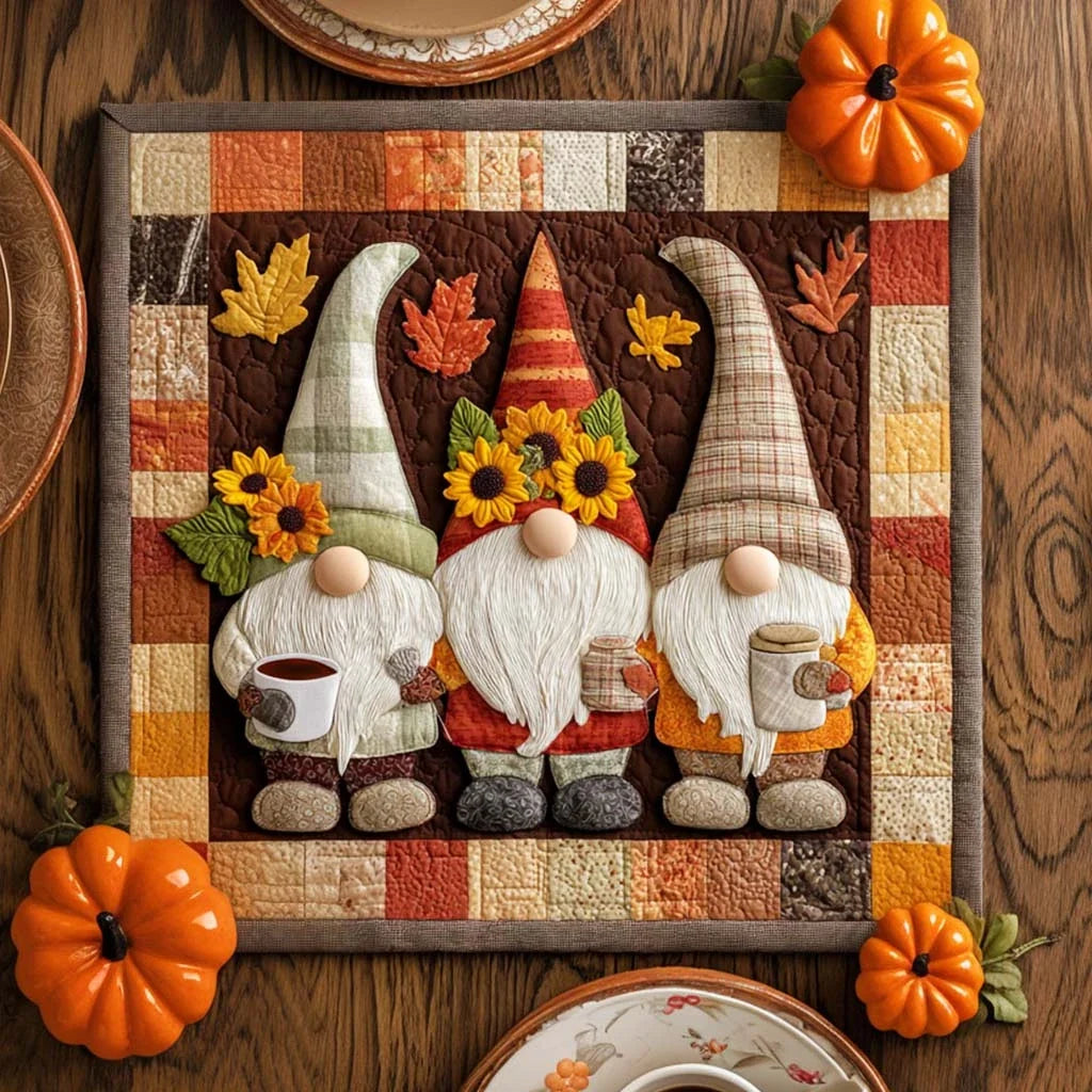Gnome Autumn Bliss Quilted Table Topper
