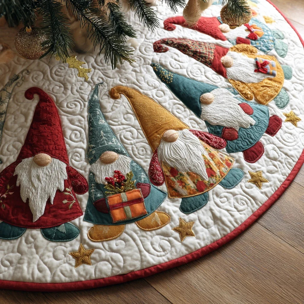 Gnome Blessing Christmas Quilted Tree Skirt