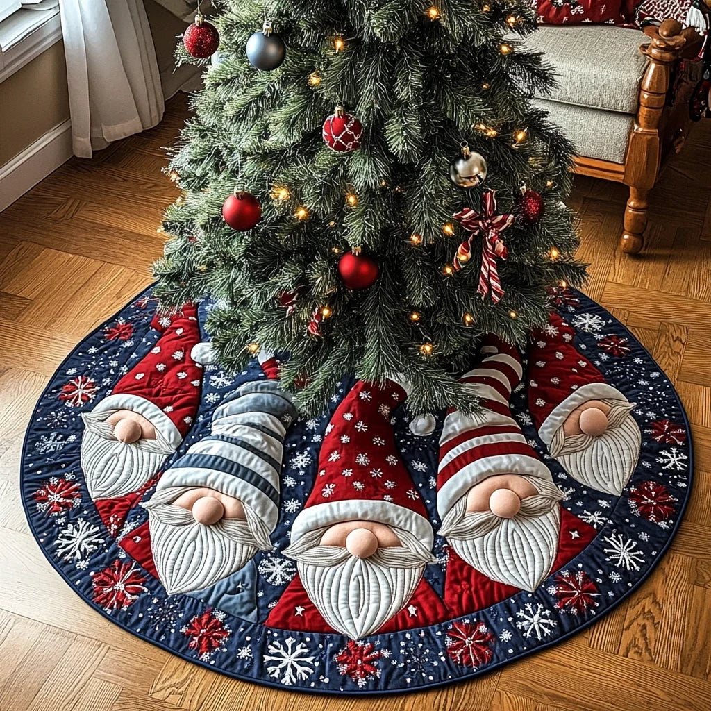 Gnome Cheer Christmas Quilted Tree Skirt