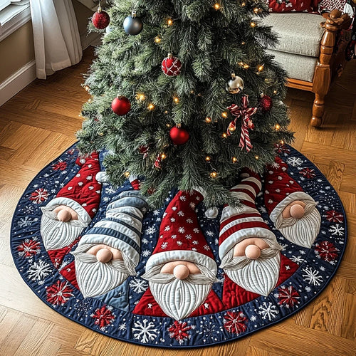 Gnome Cheer Christmas Quilted Tree Skirt